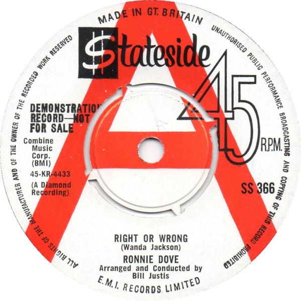 Ronnie Dove - Right Or Wrong / Baby, Put Your Arms Around Me